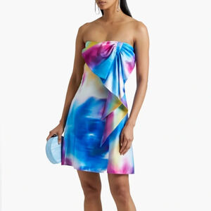 Bow-embellished Printed Satin-crepe Mini Dress‎